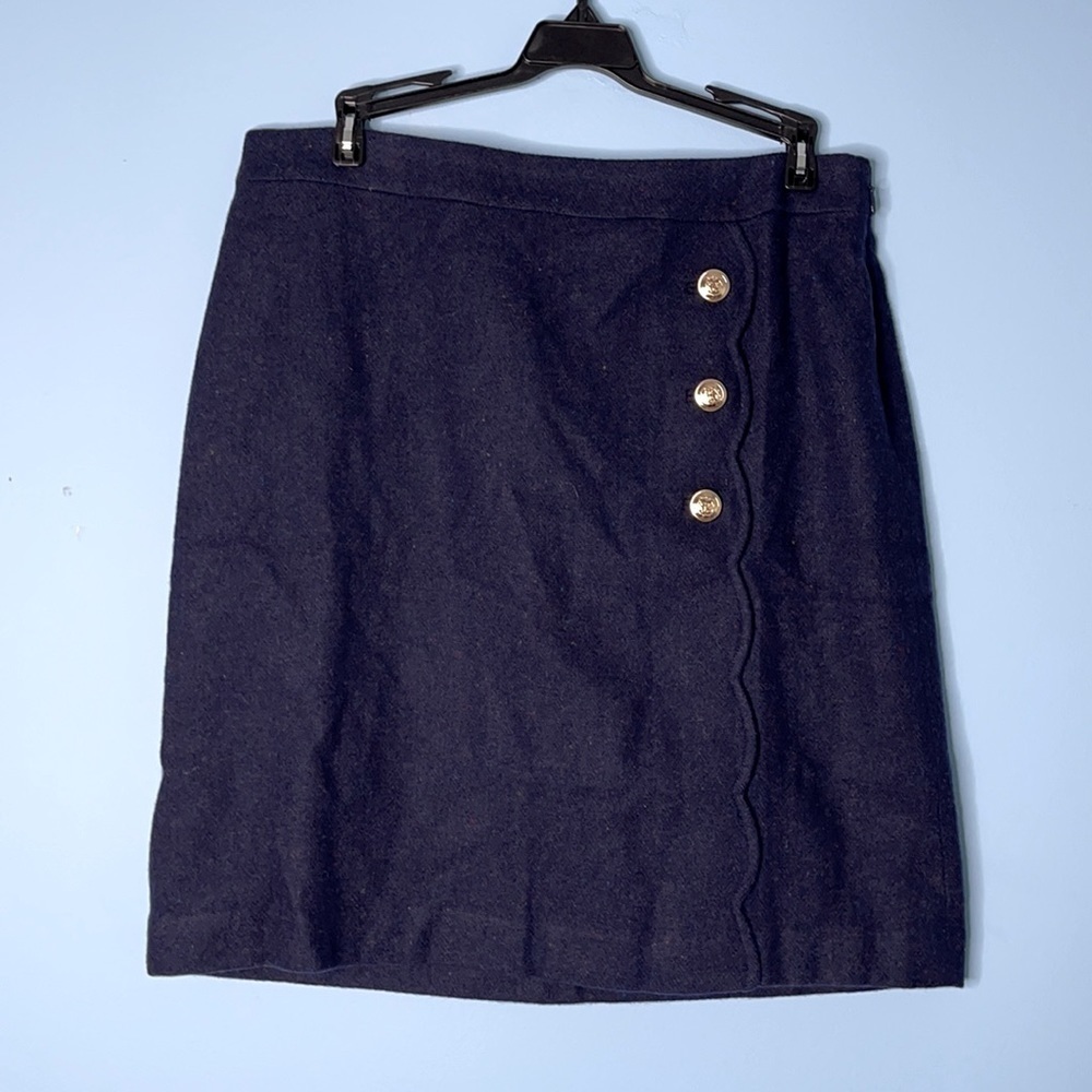 NEW Talbots Navy Scallop Trim Wool-blend Skirt US 8